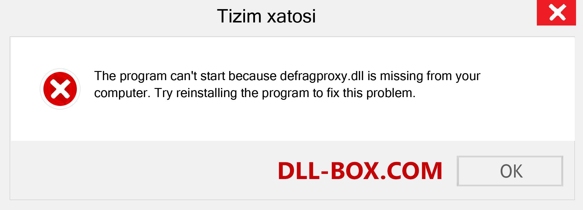 defragproxy.dll fayli yo'qolganmi?. Windows 7, 8, 10 uchun yuklab olish - Windowsda defragproxy dll etishmayotgan xatoni tuzating, rasmlar, rasmlar